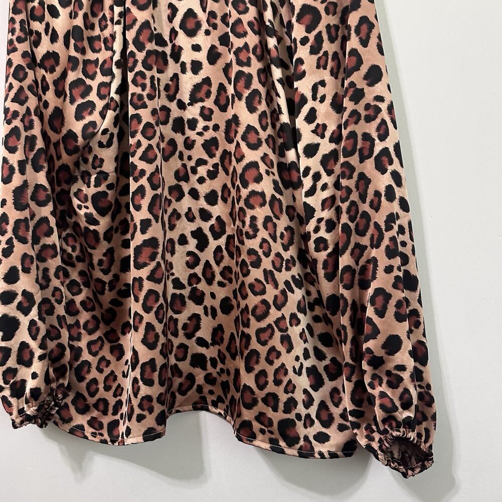 Ivy Jane Top M/L Leopard V Neck Balloon Sleeve Popover Party Cocktail Satin - Picture 8 of 9